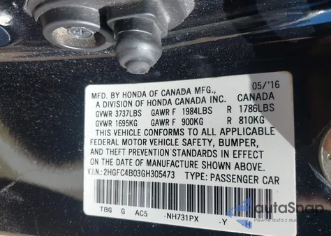 2016 Honda Civic Lx-P из США, поврежденный, VIN 2HGFC4B03GH305473